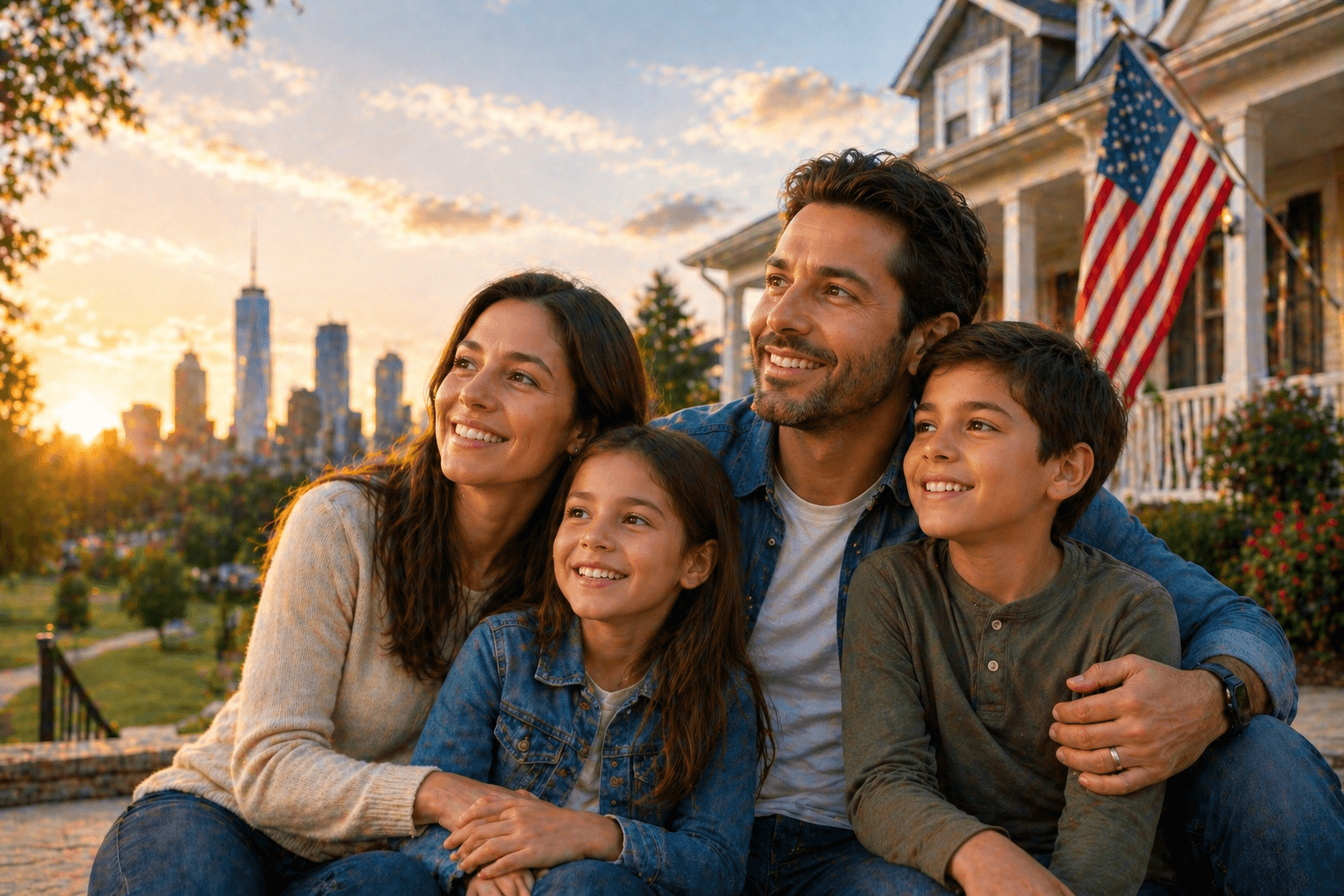 Familia feliz con su visa americana aprobada