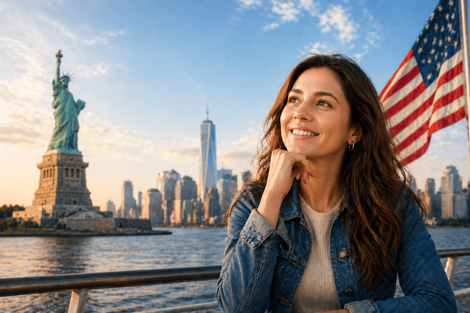 Mujer emocionada con su visa americana aprobada